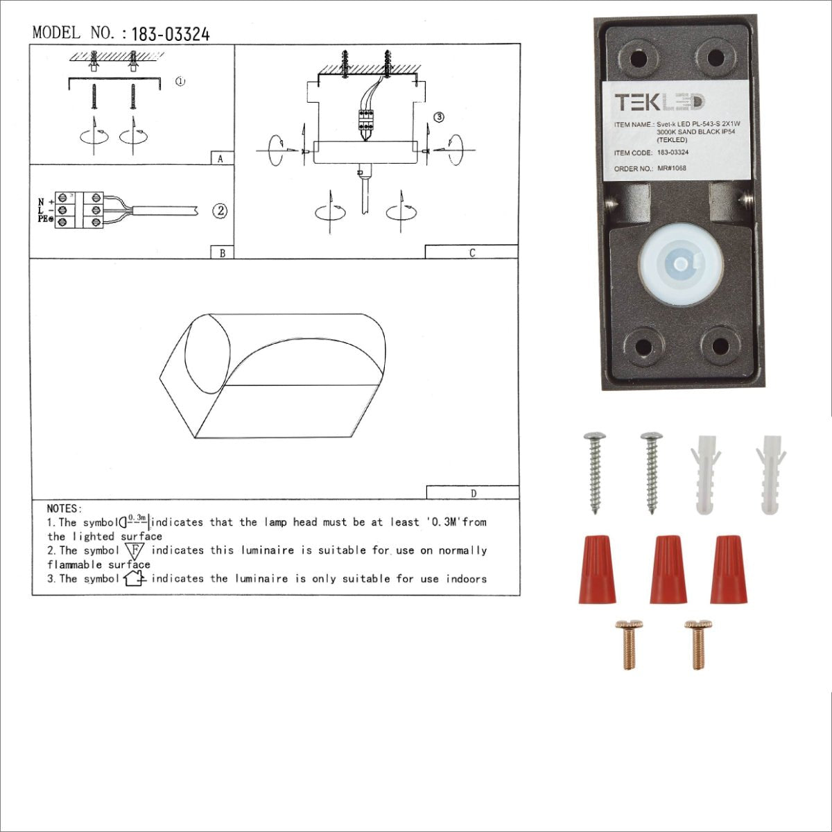User manual for Black Corrugated Up Down Outdoor Modern LED Wall Light | TEKLED 183-03324