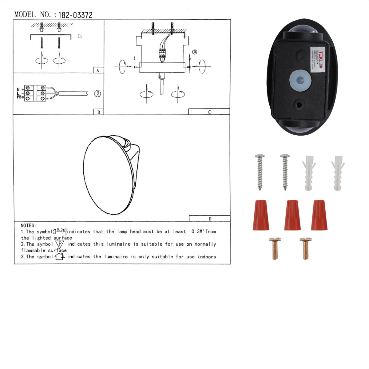 User manual for Black Ellipse Up Down Decorative Outdoor Modern LED Wall Light | TEKLED 182-03372