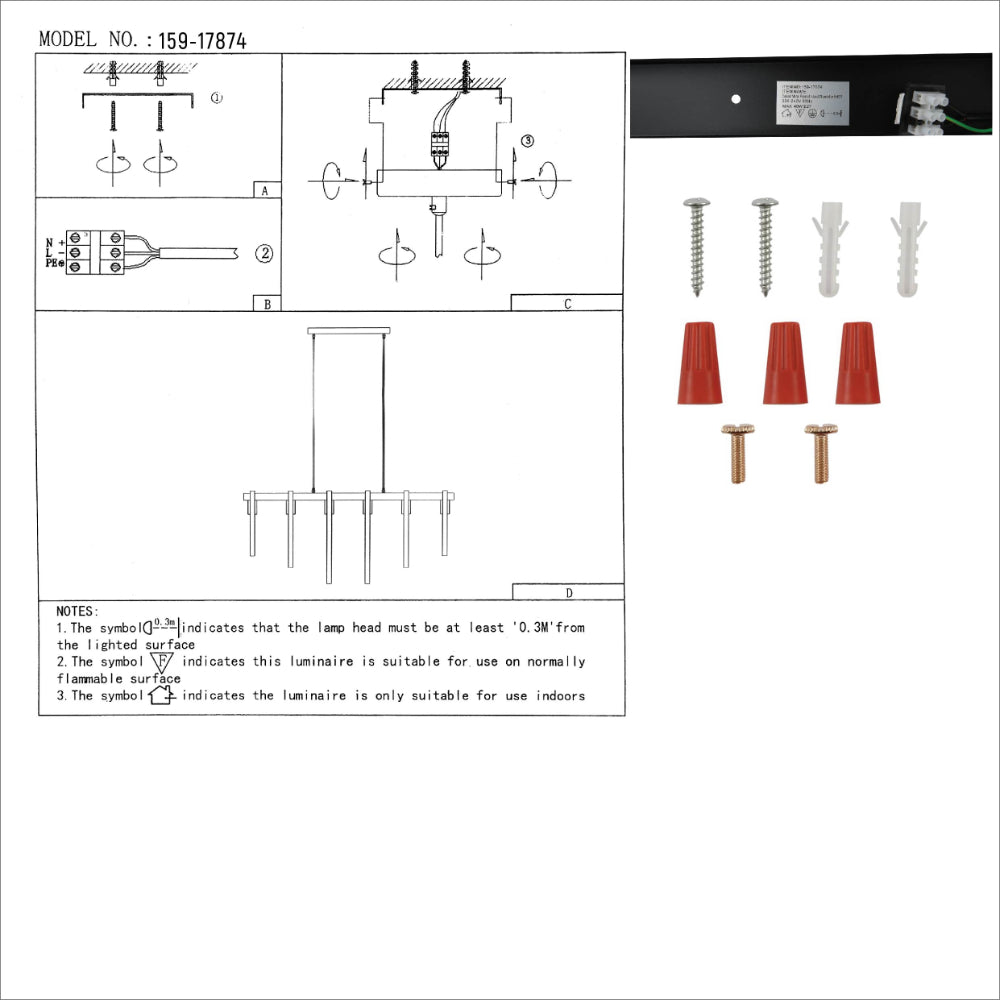 User manual for Black Metal Body Cage Modern Kitchen island Chandelier Ceiling Light with Gold 6xE27 Fittings | TEKLED 159-17874