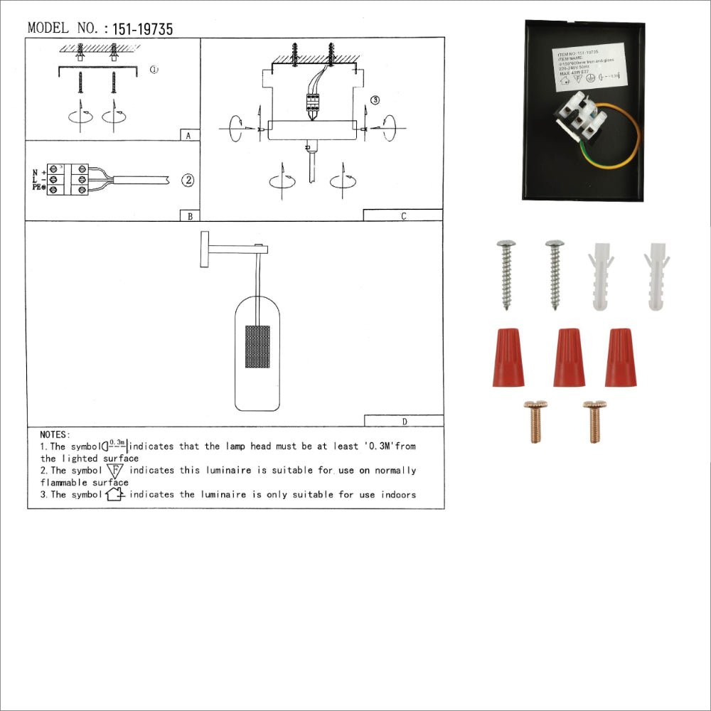 User manual for Clear Cylinder Glass Gold Cage Black Body Wall Light with E27 Fitting | TEKLED 151-19735