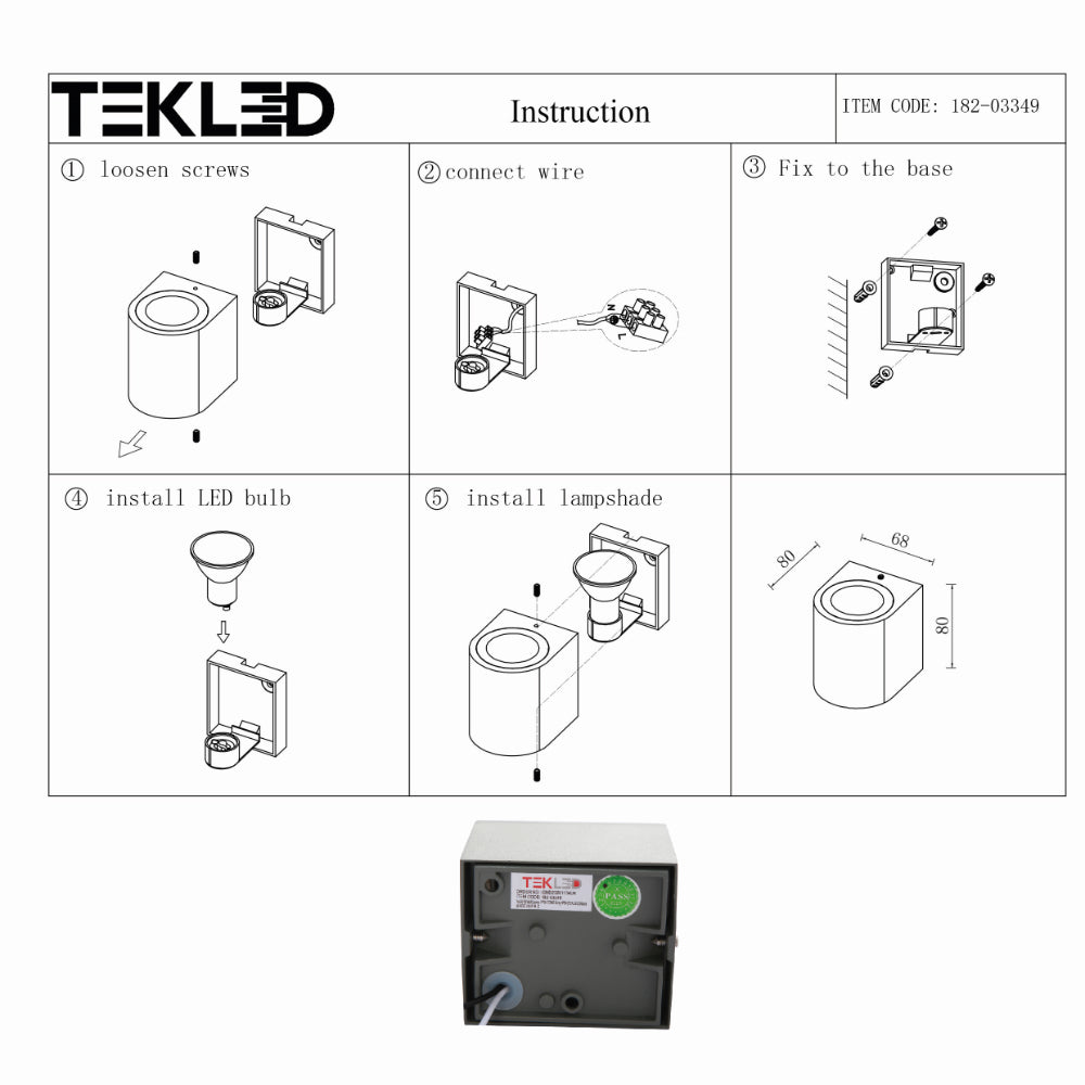 User manual for Cylinder Wall Lamp IP54 Grey with GU10 Fitting | TEKLED 182-03349