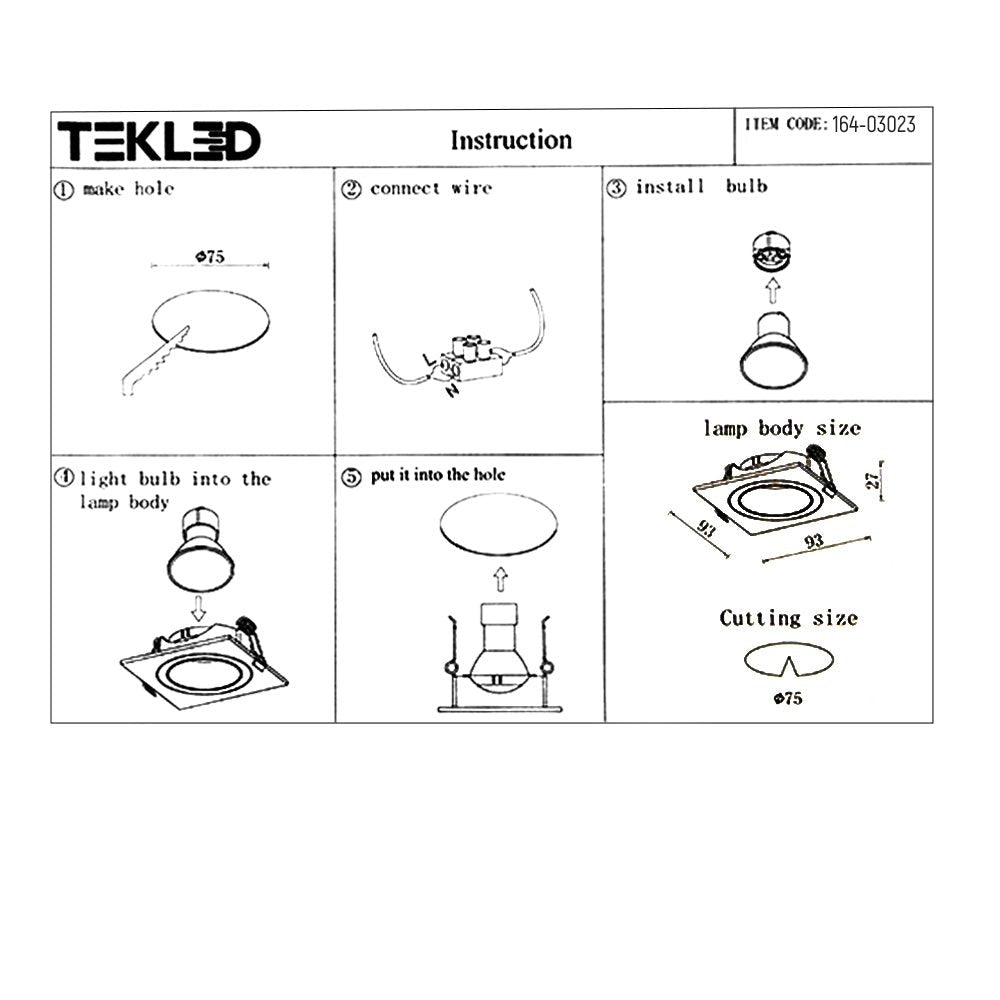 User manual for Rectangle Polycarbonate Tilt Recessed Downlight GU10 White or Black Single Double Triple | TEKLED 164-03023