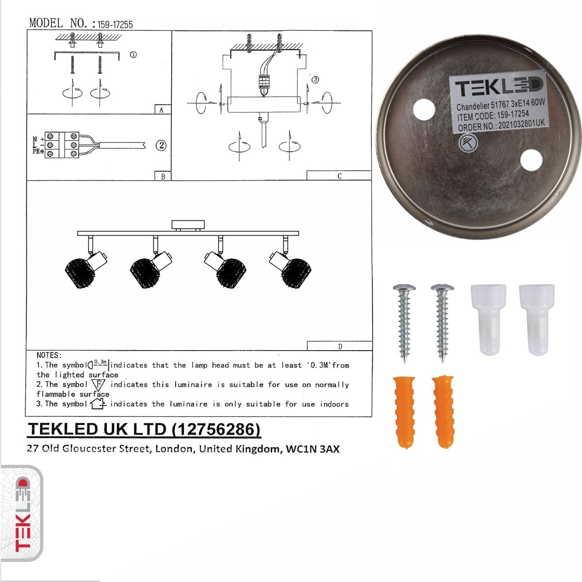 User manual and box content of silver nest matte nickel body semi flush ceiling light 4xe14