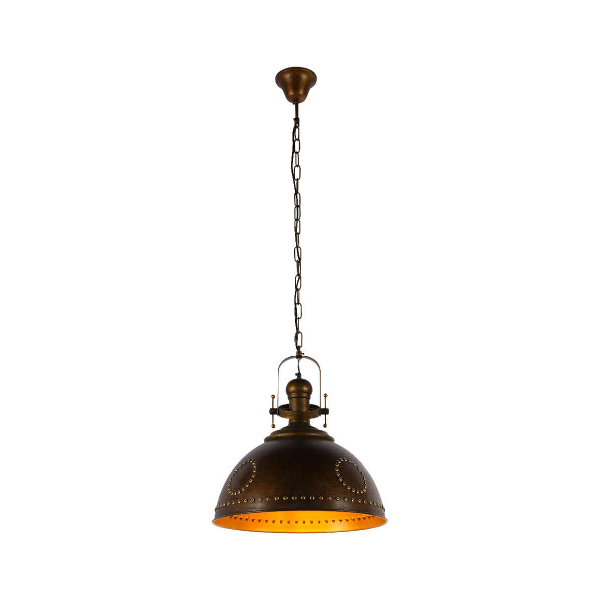 Antique-Style Industrial Dome Pendant Riveted Accents Old Brown