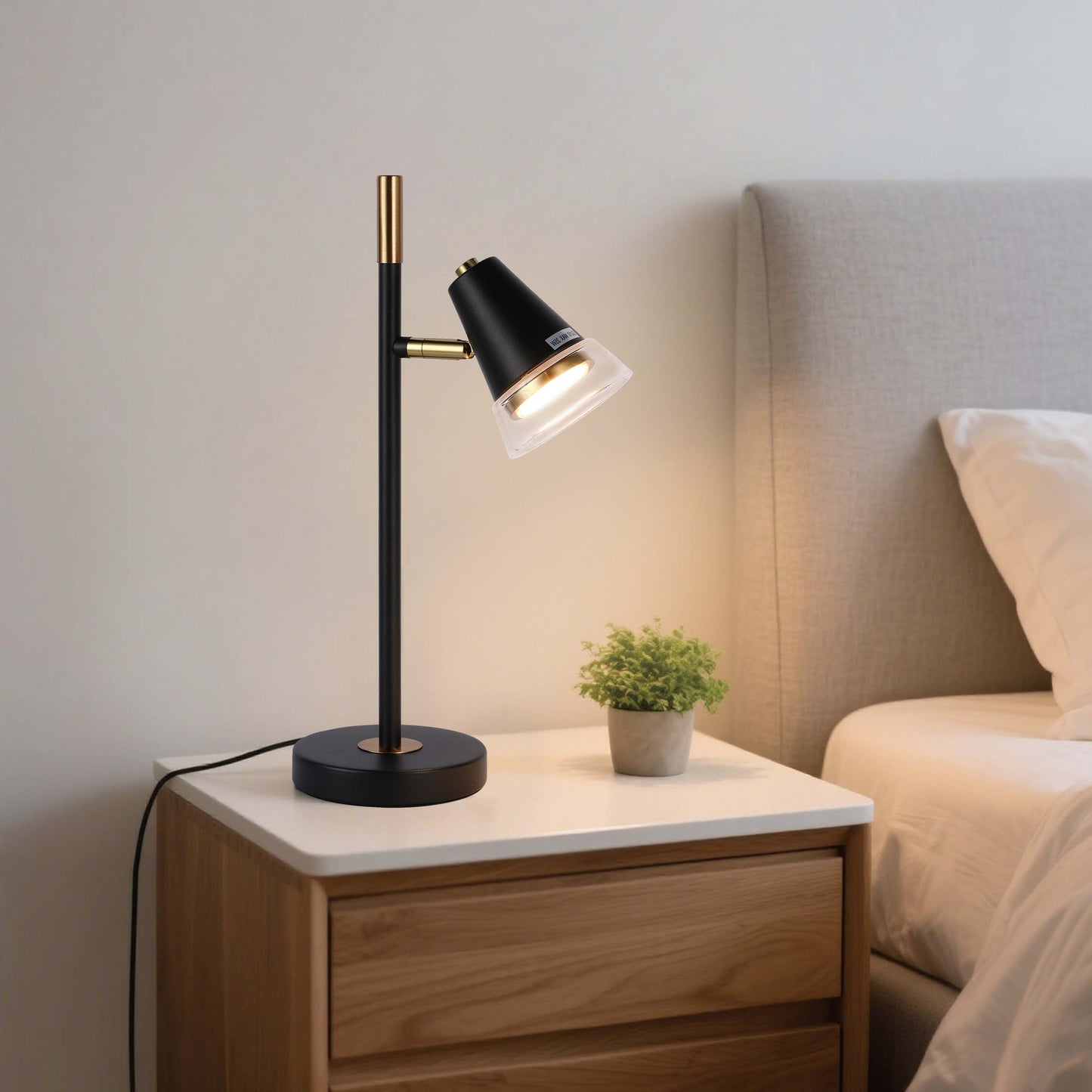 Modern Black & Brass Table Lamp, 1-Light GU10 Dimmable