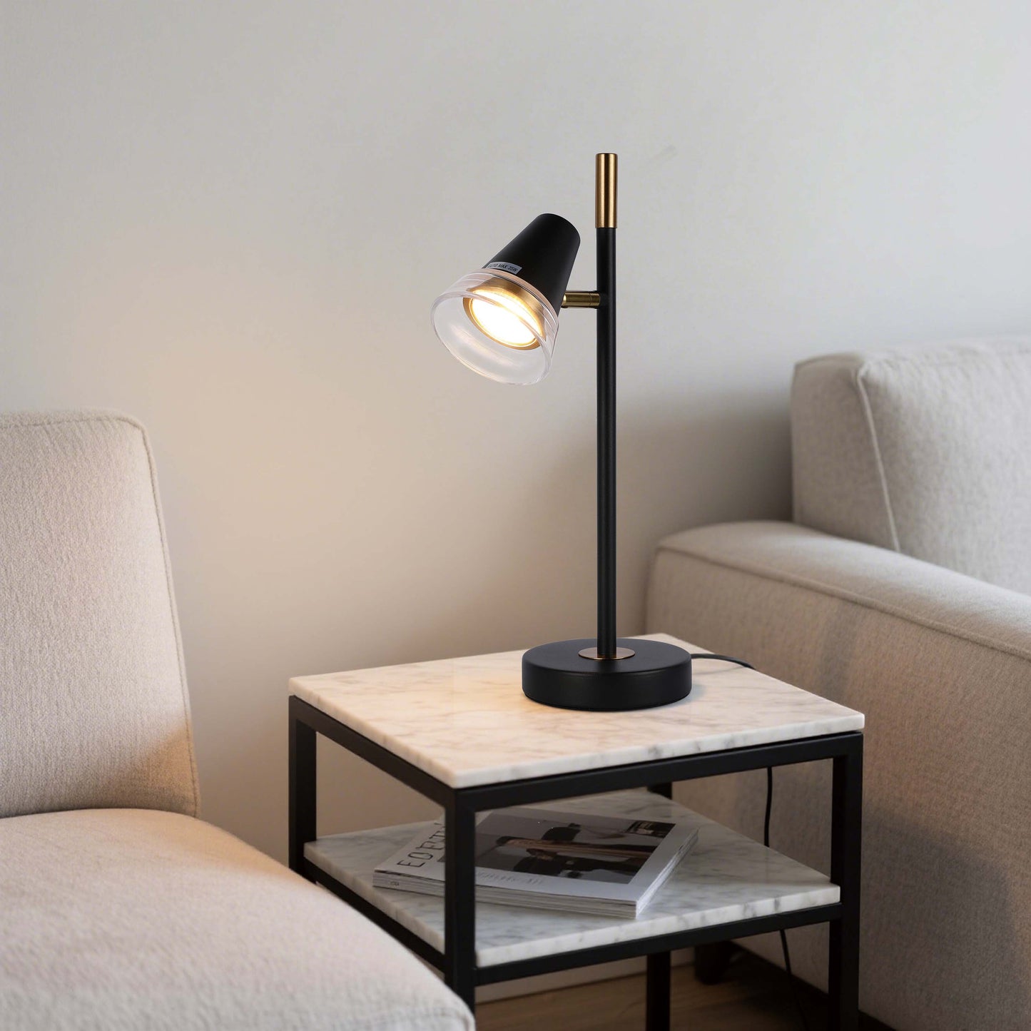 Modern Black & Brass Table Lamp, 1-Light GU10 Dimmable