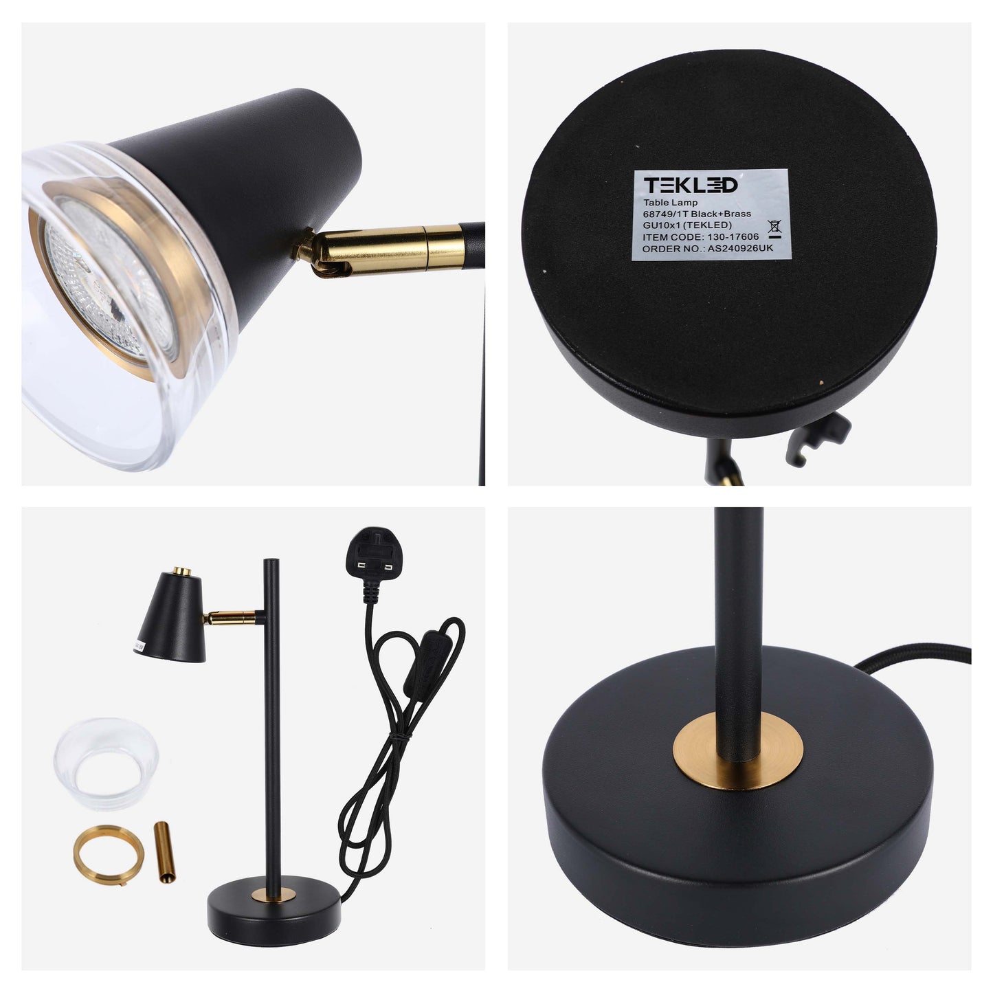 Modern Black & Brass Table Lamp, 1-Light GU10 Dimmable