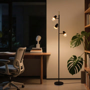 Modern 3-Light Black & Brass Floor Lamp with Clear Glass Shades, GU10