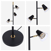 Modern 3-Light Black & Brass Floor Lamp with Clear Glass Shades, GU10