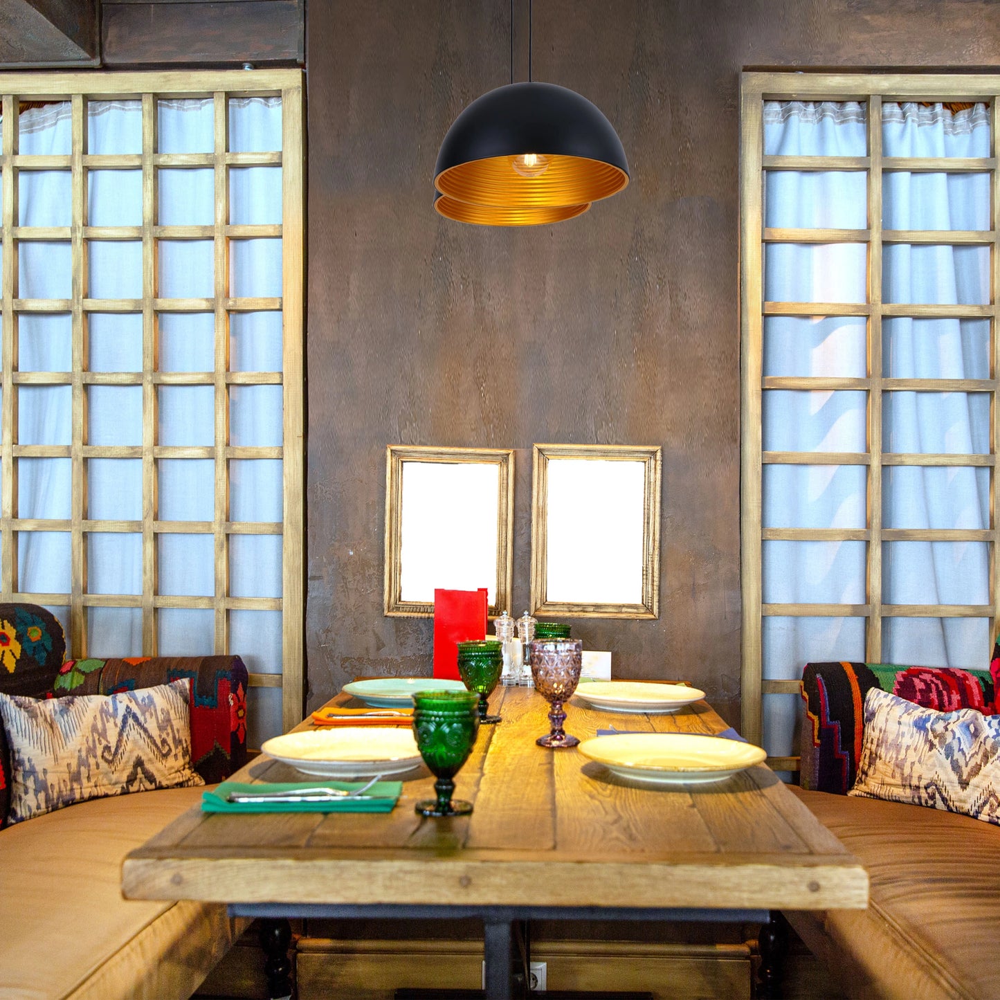 Black-Golden Metal Dome Pendant Ceiling Light E27