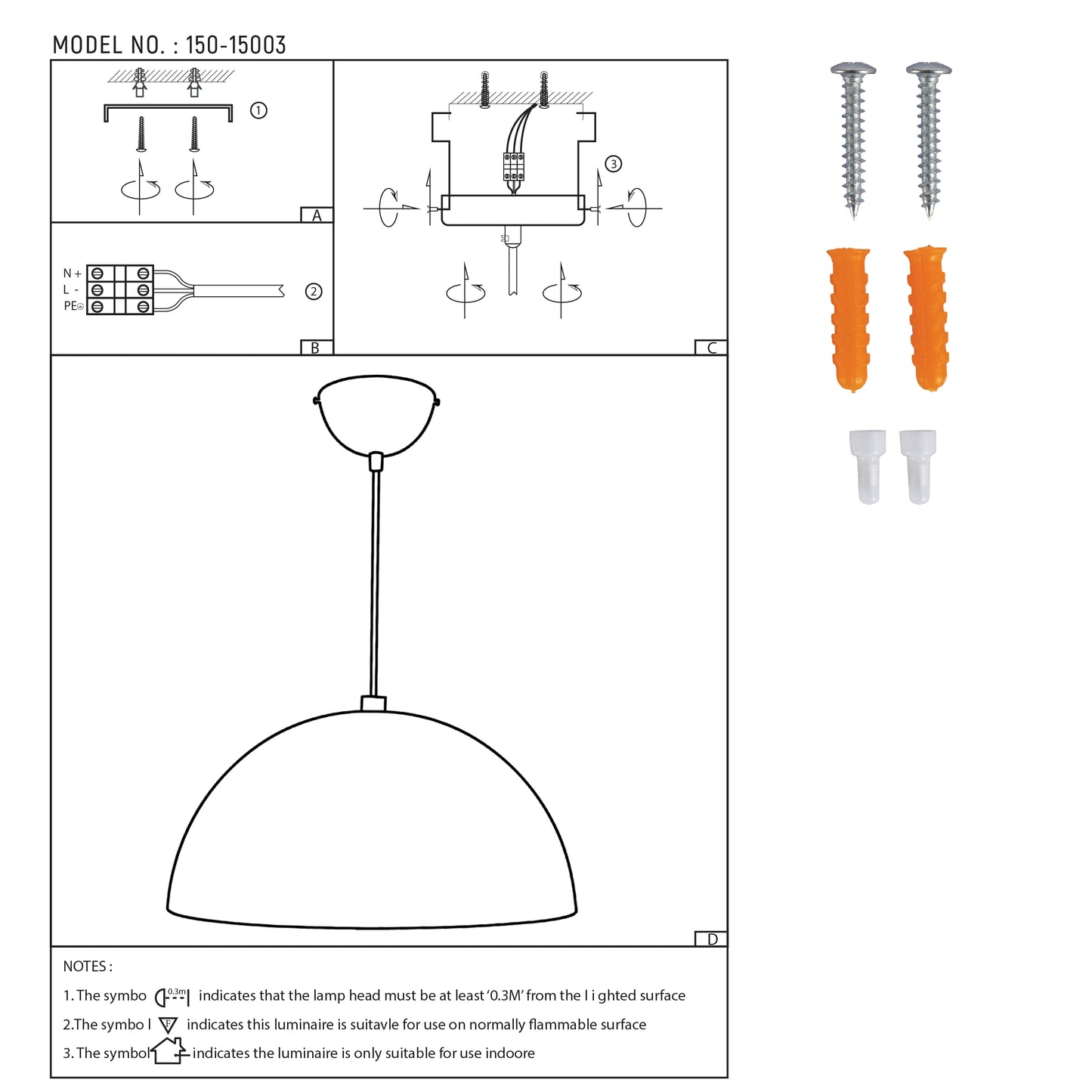 Black-Golden Metal Dome Pendant Ceiling Light E27
