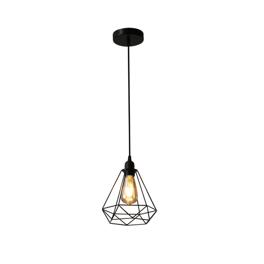 Black Metal Diamond Caged Funnel Pendant Ceiling Light E27
