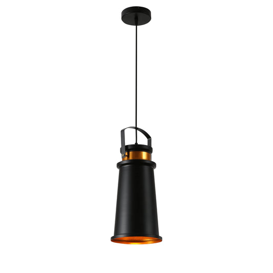 Loft Cafe Bar Counter Exhibition Hall Pub Aisle Black Gold Funnel Handled Metal Pendant Ceiling Light