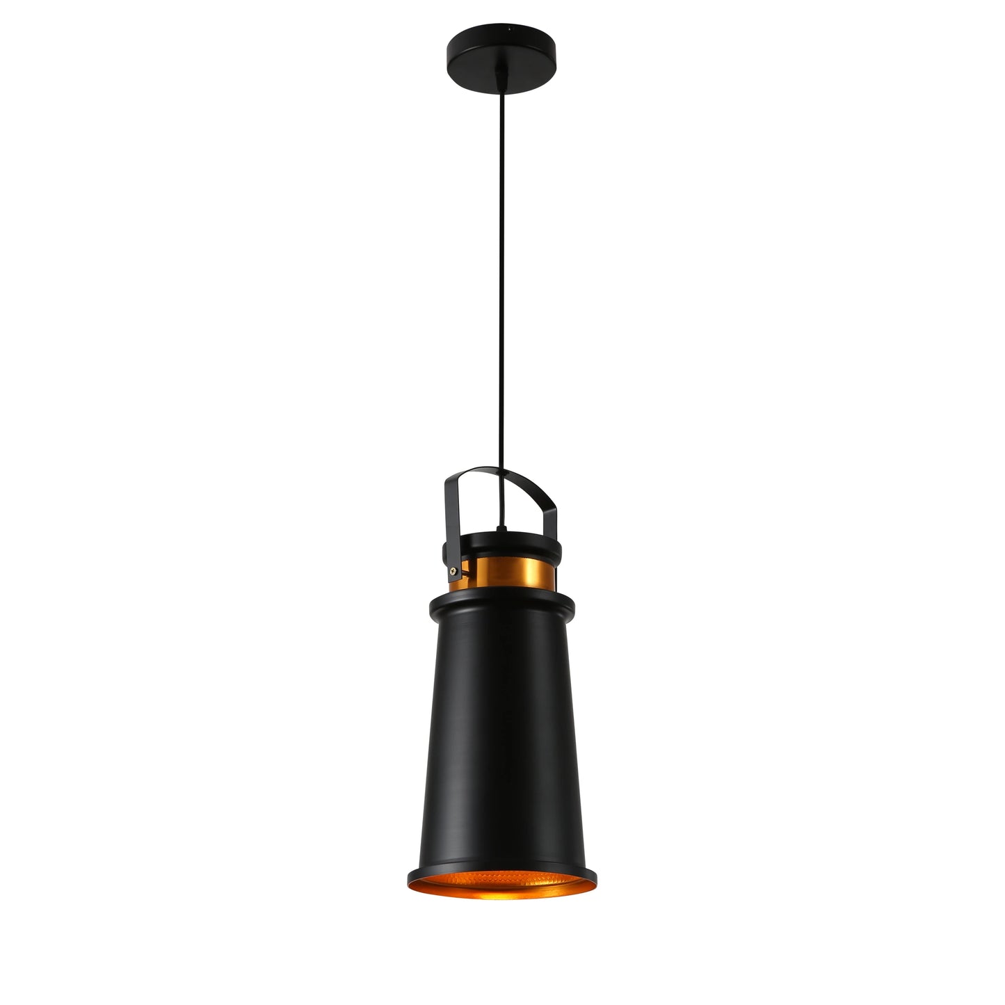 Loft Cafe Bar Counter Exhibition Hall Pub Aisle Black Gold Funnel Handled Metal Pendant Ceiling Light