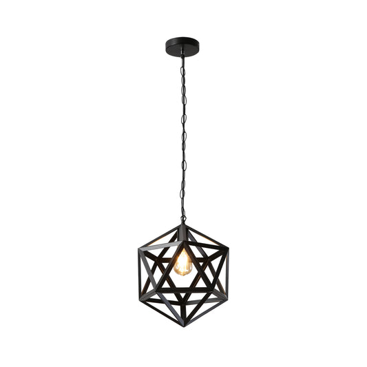 Black Metal Cage Polyhedral Pendant Ceiling Light E27