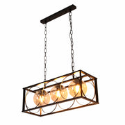 Black Cuboid Metal Amber Globe Glass Island Chandelier Ceiling Light 3xE27
