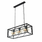 Black Cuboid Metal Amber Globe Glass Island Chandelier Ceiling Light 3xE27
