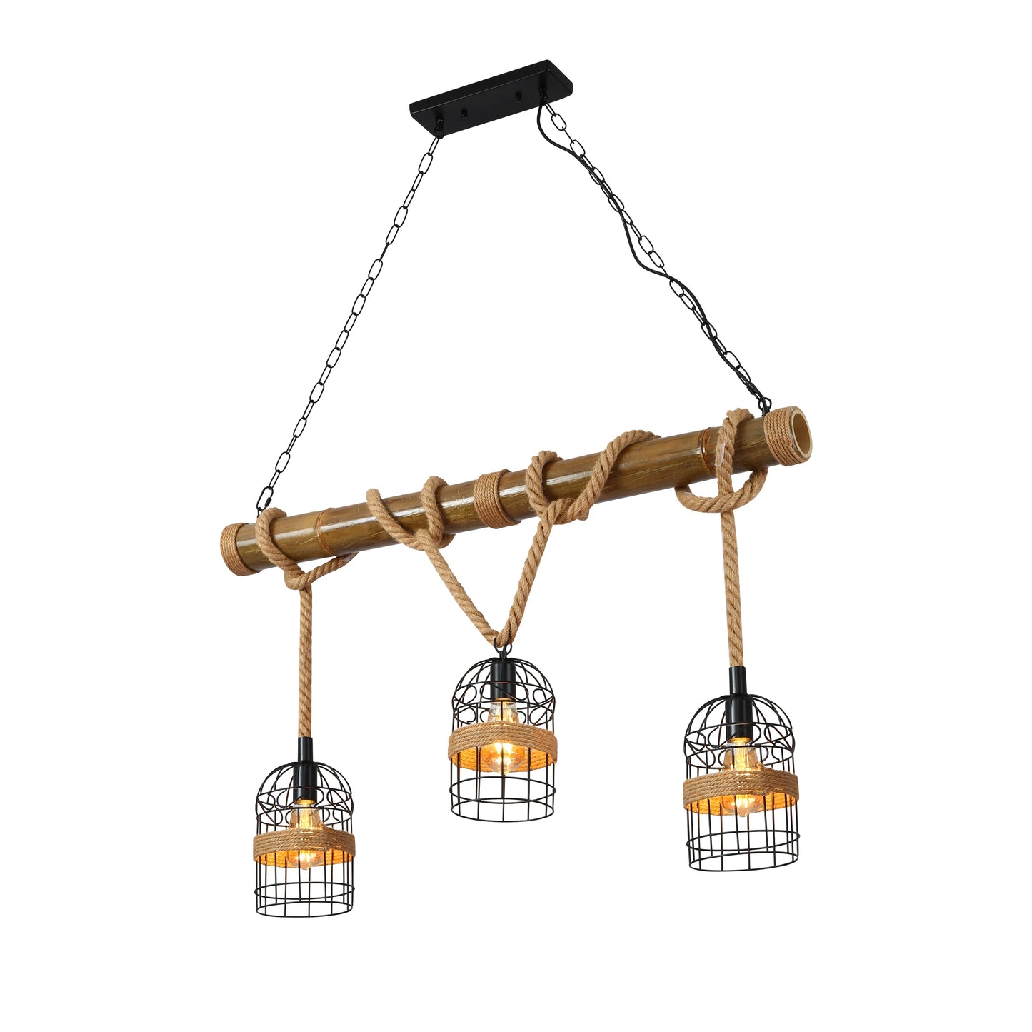 Bamboo and Hemp Rope Ceiling Light with Bird Nest Shades
