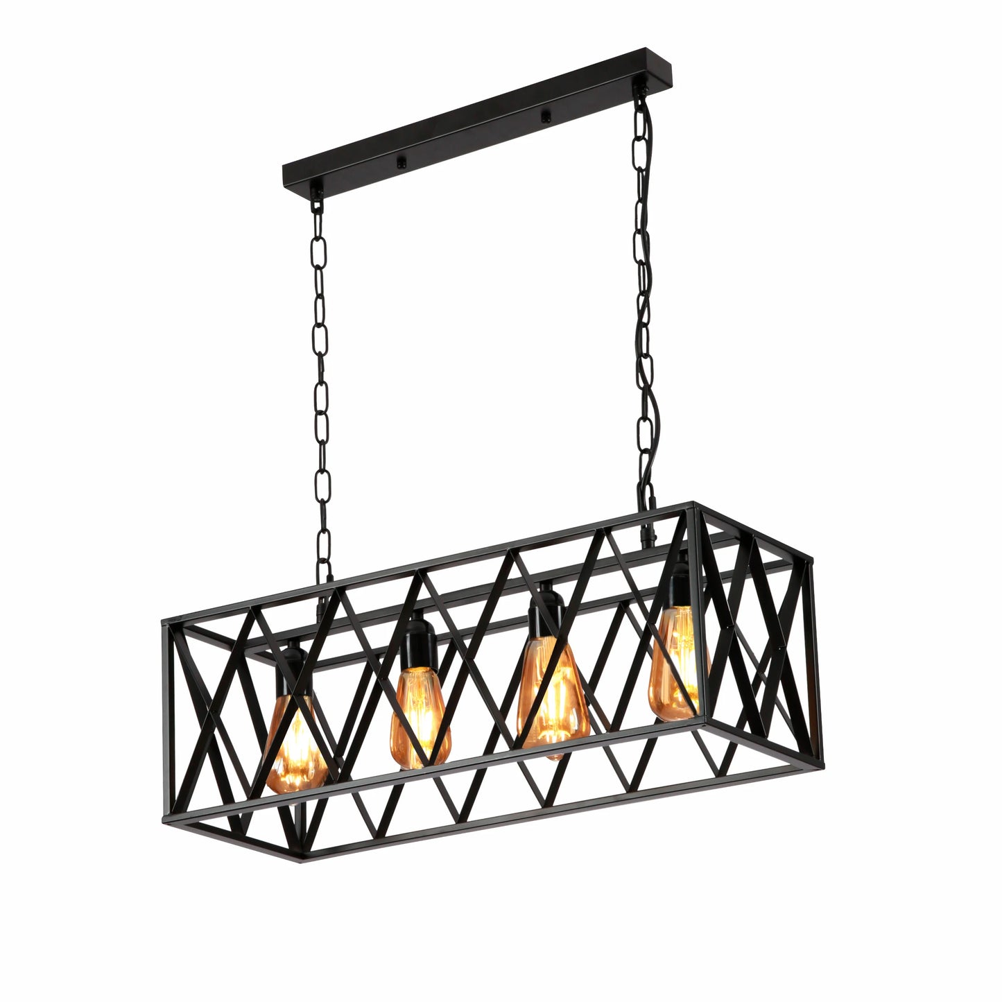 Black Cuboid Metal Kitchen Island Chandelier Ceiling Light 4xE27