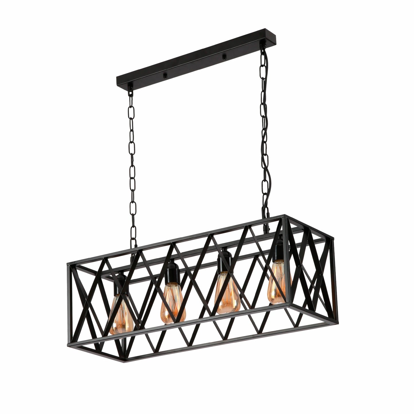 Black Cuboid Metal Kitchen Island Chandelier Ceiling Light 4xE27