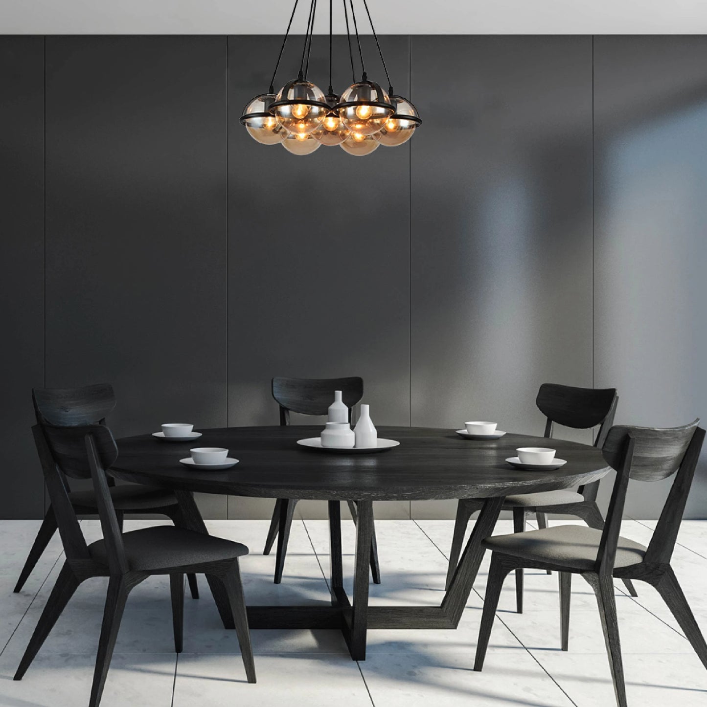 Amber Globe Glasses Daisy Modern Ceiling Light 7xE27 Fittings