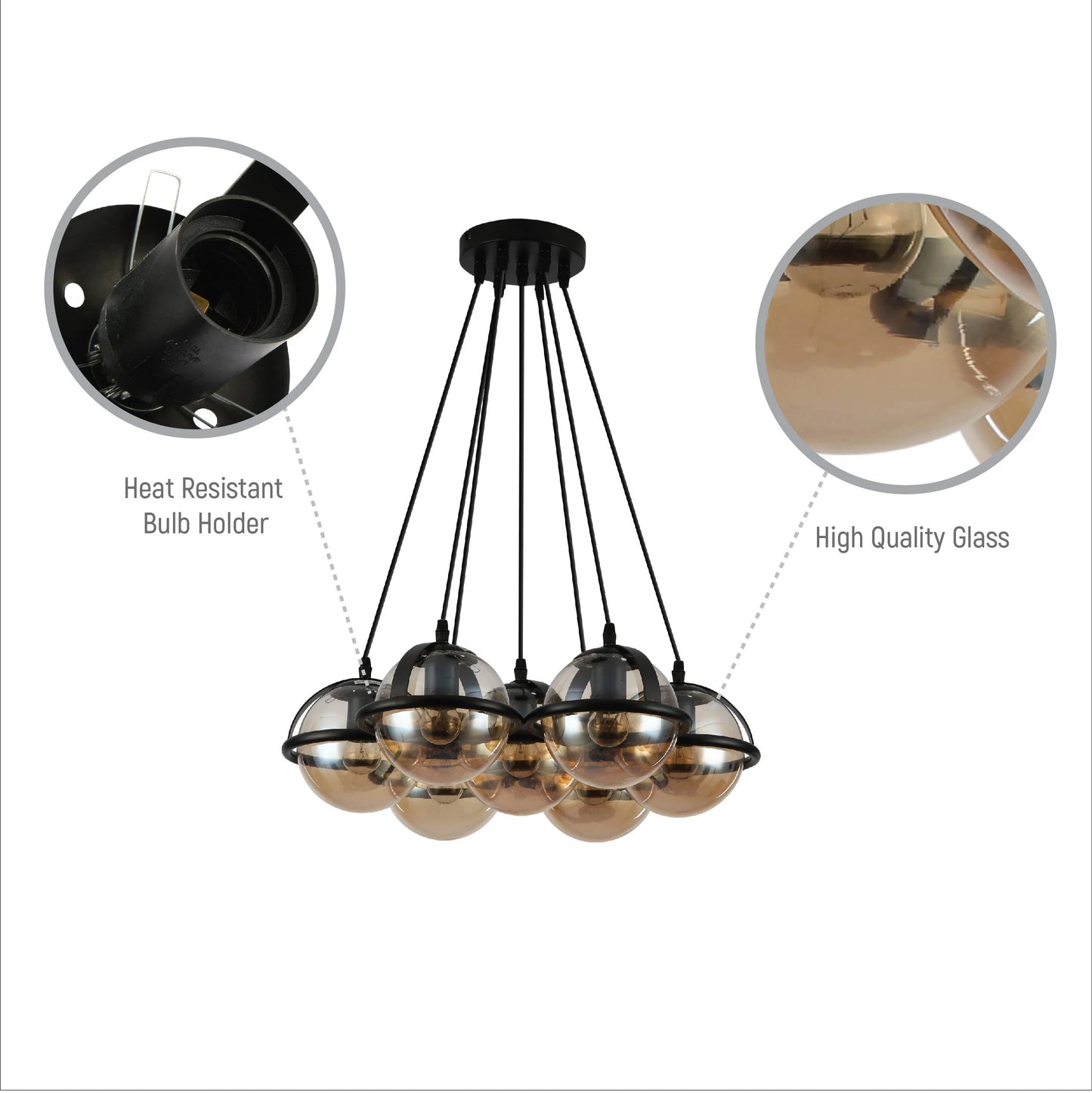 Amber Globe Glasses Daisy Modern Ceiling Light 7xE27 Fittings