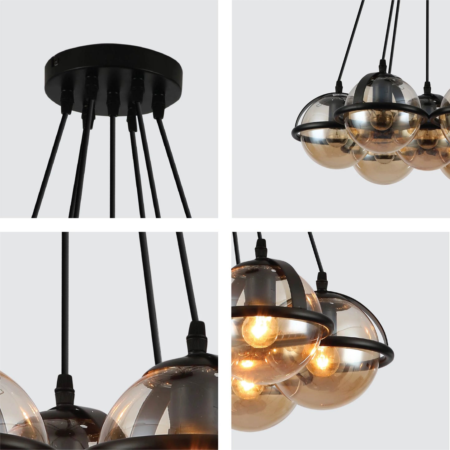 Amber Globe Glasses Daisy Modern Ceiling Light 7xE27 Fittings