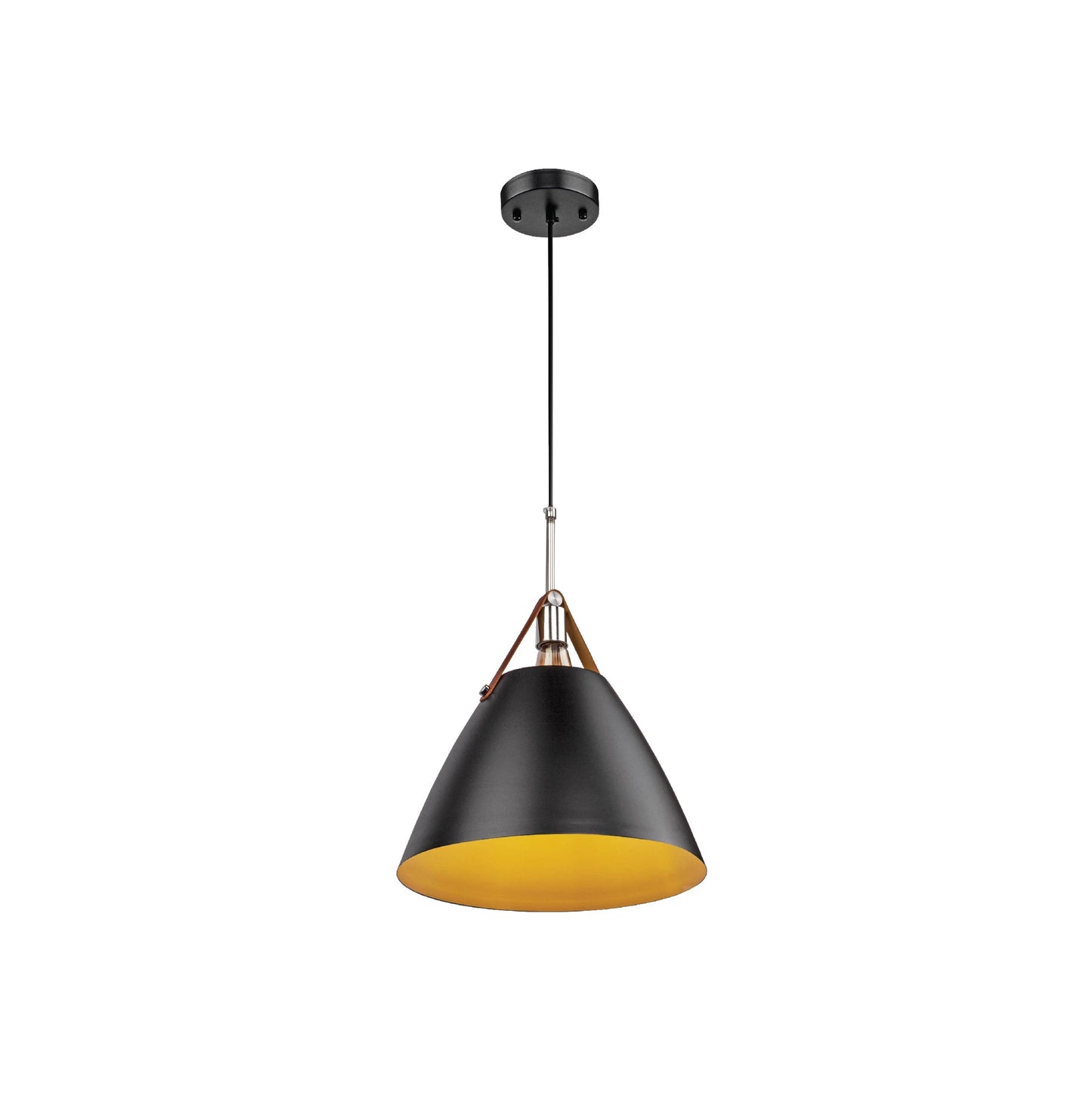 Cosme Nordic Black Metal Funnel Pendant Ceiling Light with Leather Handle