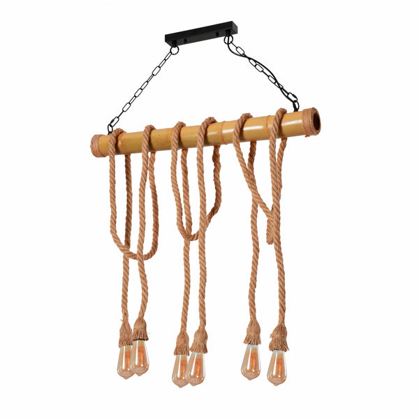 Bamboo and hemp rope rod chandelier with 6xe27 fitting main