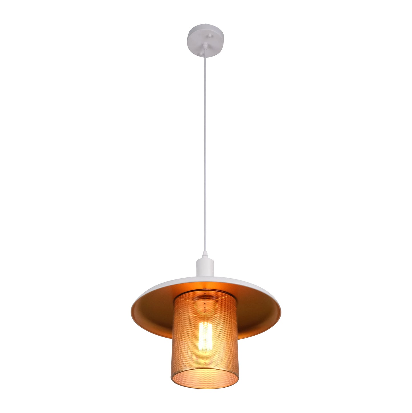 White-Golden Metal Caged Flat Pendant Ceiling Light E27