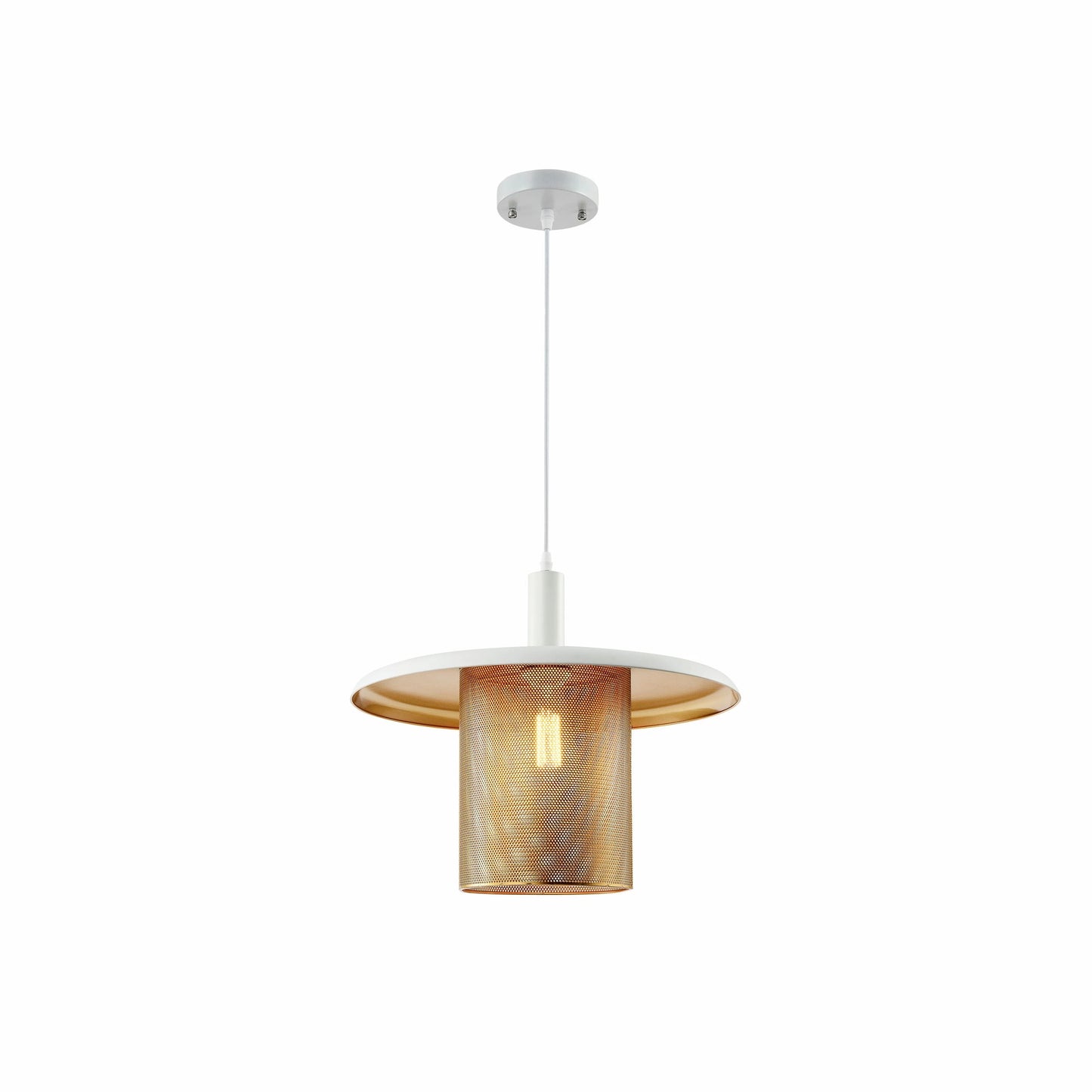 White-Golden Metal Caged Flat Pendant Ceiling Light E27