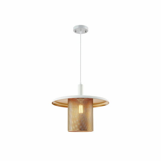 White-Golden Metal Caged Flat Pendant Ceiling Light E27