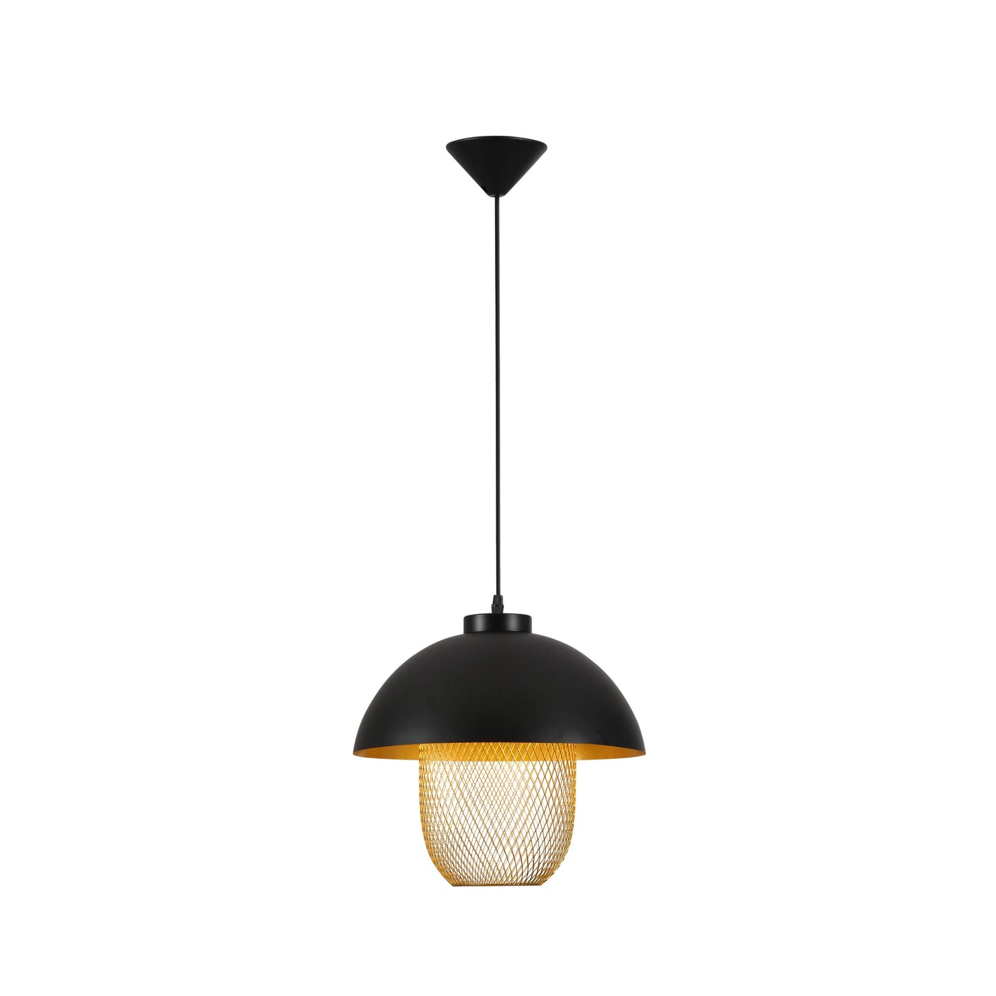 Matte Gold Caged Shade with Black Dome Top Pendat Ceiling Light E27 Fitting