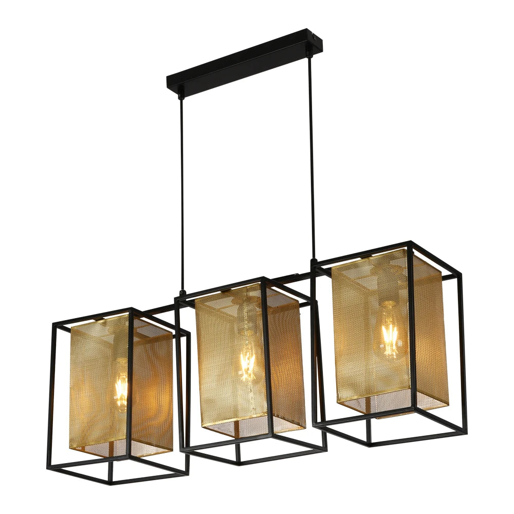 Matte Gold Metal Shade Black Cage Pendant or Island Ceiling Light E27 Fitting