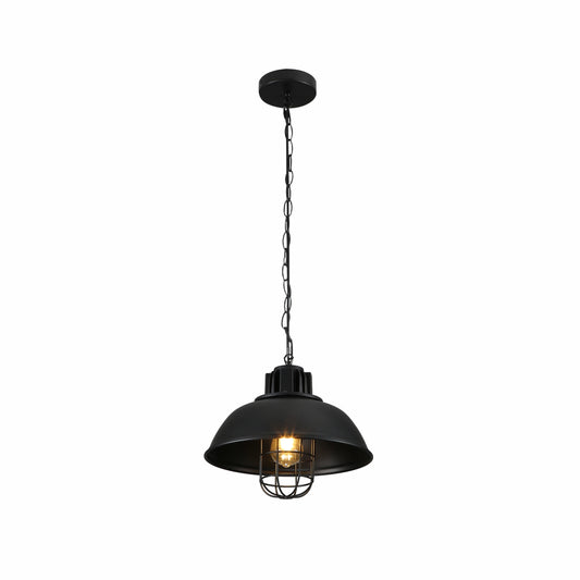Black Dome Caged Industrial Metal Ceiling Pendant Light E27 Fitting