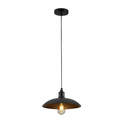 Black Flat Dome Industrial Metal Ceiling Pendant Light E27 Fitting