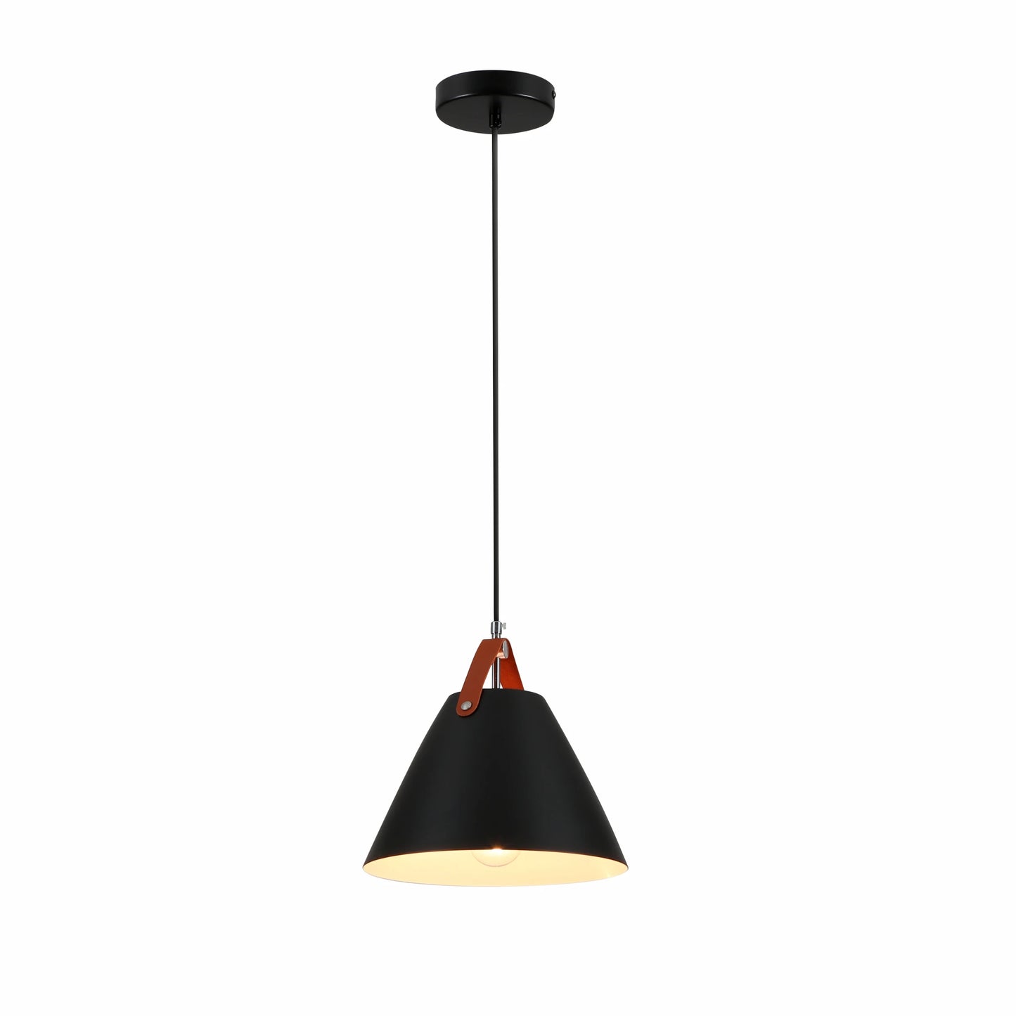 Cosme Nordic Black Metal Funnel Pendant Ceiling Light with Leather Handle