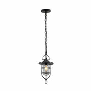 Black Nautical Industrial Caged Flat Shade Small Glass Metal Ceiling Pendant Light E27 Fitting