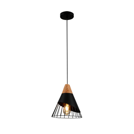 Black Wood Funnel Cone Caged Shuttlecock Nordic Metal Ceiling Pendant Light E27 Fitting