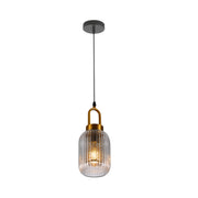 Sawyer Ribbed Fluted Reeded Maloto Lantern Clear Glass Pendant Ceiling Light E27 Gold Handled