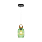 Sawyer Ribbed Fluted Reeded Maloto Lantern Green Glass Pendant Ceiling Light E27 Gold Handled