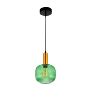 Sawyer Ribbed Fluted Reeded Maloto Lantern Green Opal Purple Amber Glass Pendant Ceiling Light E27 Gold Metal Top