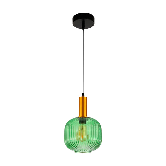 Sawyer Ribbed Fluted Reeded Maloto Lantern Green Opal Purple Amber Glass Pendant Ceiling Light E27 Gold Metal Top