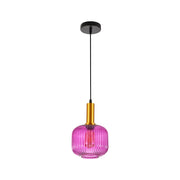 Sawyer Ribbed Fluted Reeded Maloto Lantern Green Opal Purple Amber Glass Pendant Ceiling Light E27 Gold Metal Top