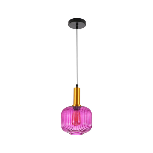 Sawyer Ribbed Fluted Reeded Maloto Lantern Green Opal Purple Amber Glass Pendant Ceiling Light E27 Gold Metal Top
