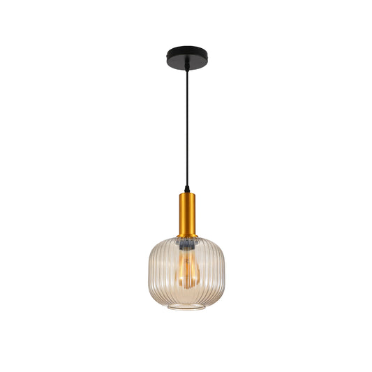 Sawyer Ribbed Fluted Reeded Maloto Lantern Green Opal Purple Amber Glass Pendant Ceiling Light E27 Gold Metal Top