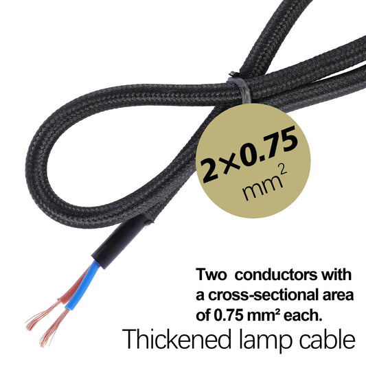 Black Braided Fabric Lighting Cable 2×0.75