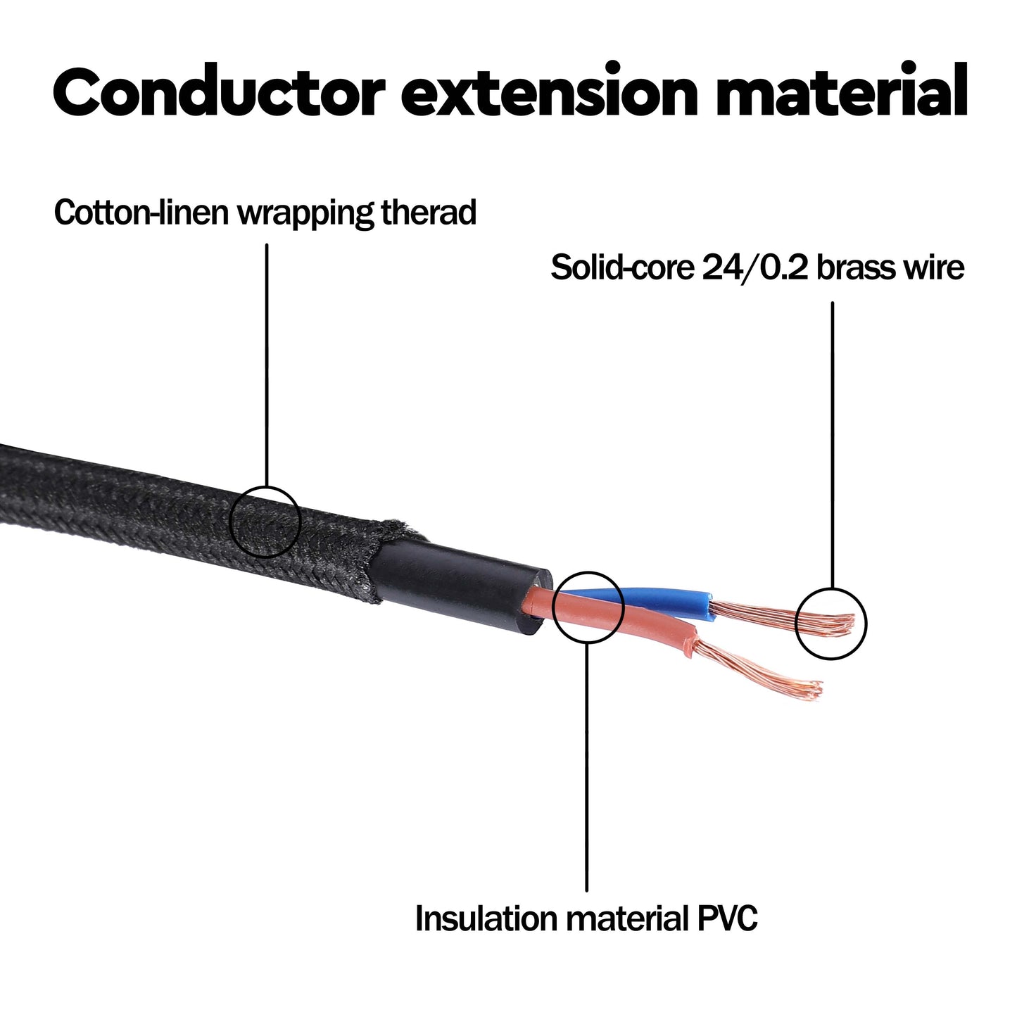 Black Braided Fabric Lighting Cable 2×0.75