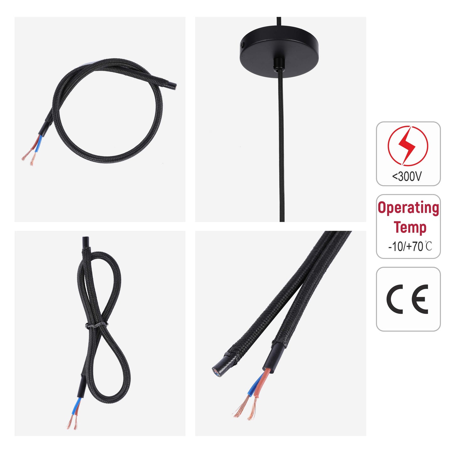 Black Braided Fabric Lighting Cable 2×0.75