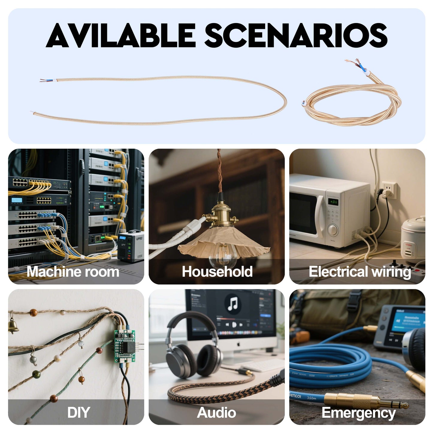 White Braided Fabric Lighting Cable 2×0.75